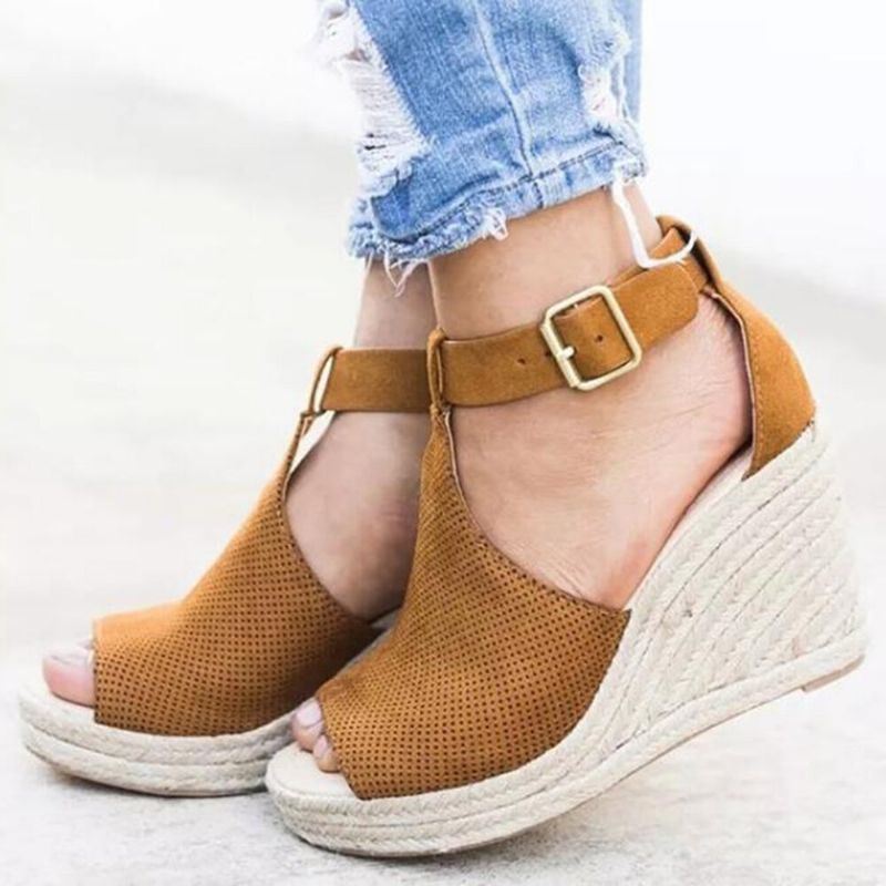 Dames Espadrilles Peep Toe Gesp Comfortabele Casual Wedges Sandalen