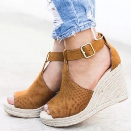 Dames Espadrilles Peep Toe Gesp Comfortabele Casual Wedges Sandalen