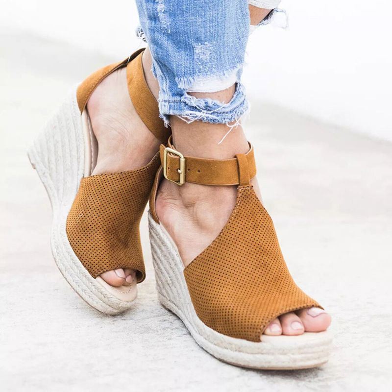 Dames Espadrilles Peep Toe Gesp Comfortabele Casual Wedges Sandalen