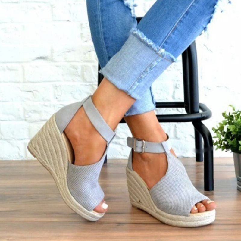 Dames Espadrilles Peep Toe Gesp Comfortabele Casual Wedges Sandalen