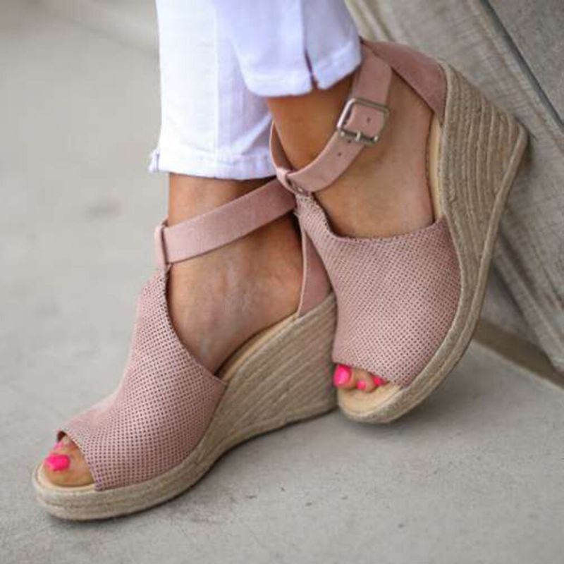 Dames Espadrilles Peep Toe Gesp Comfortabele Casual Wedges Sandalen