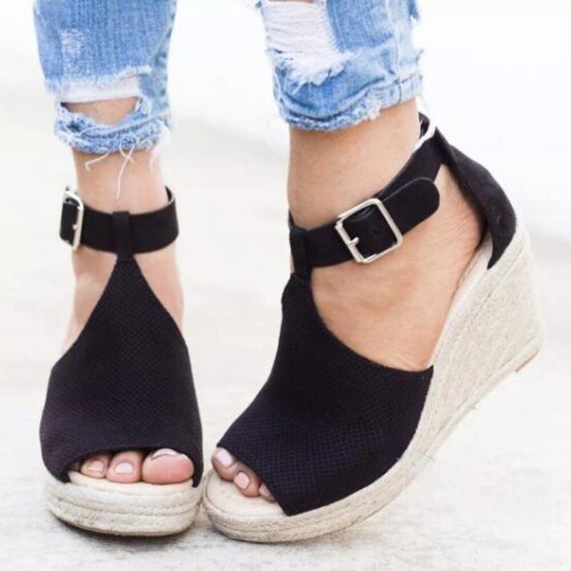 Dames Espadrilles Peep Toe Gesp Comfortabele Casual Wedges Sandalen