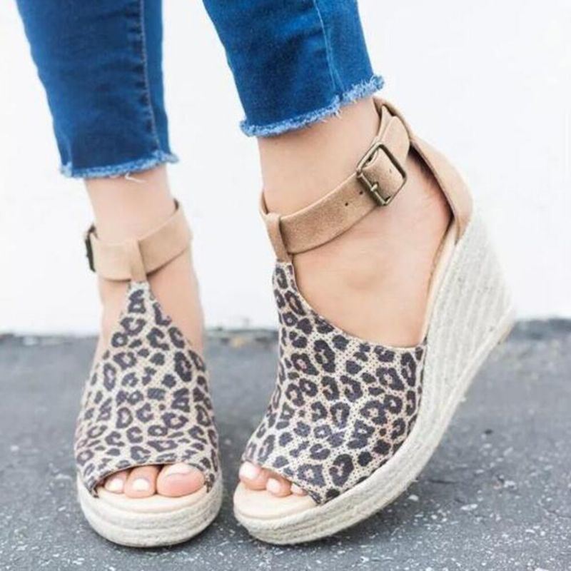 Dames Espadrilles Peep Toe Gesp Comfortabele Casual Wedges Sandalen