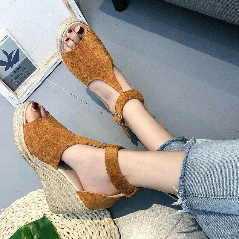 Dames Espadrilles Plus Maat Open Teen Gesp Zomer Platform Wedge Sandalen