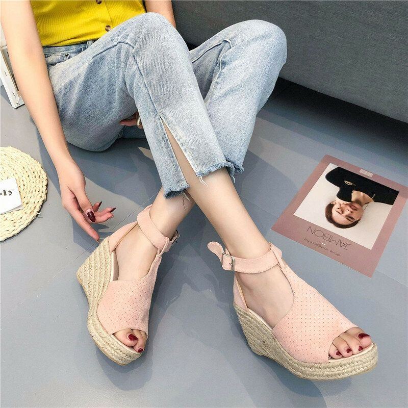 Dames Espadrilles Plus Maat Open Teen Gesp Zomer Platform Wedge Sandalen