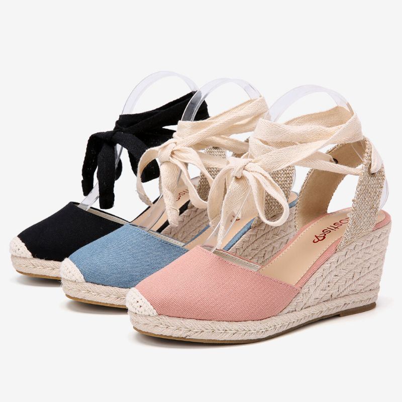 Dames Espadrilles Strappy Casual Zomer Wedge Sandalen