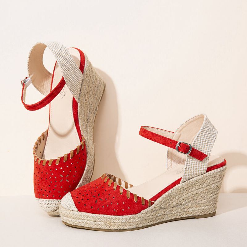 Dames Espadrilles Uitgesneden Enkelband Casual Wedge Sandalen