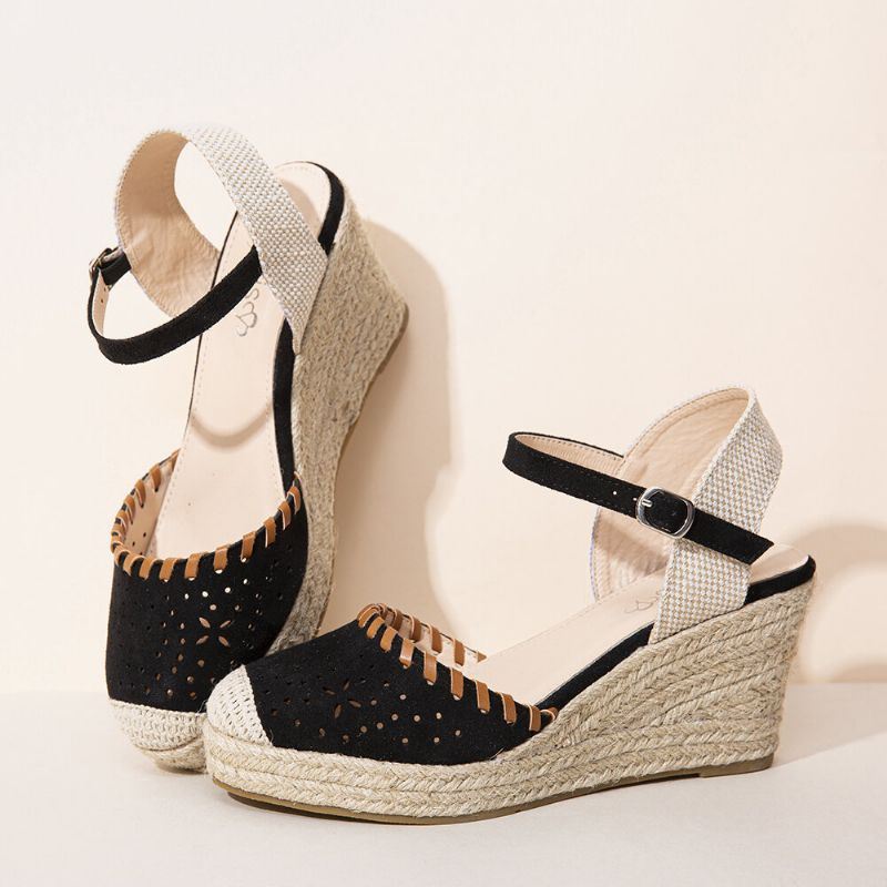 Dames Espadrilles Uitgesneden Enkelband Casual Wedge Sandalen