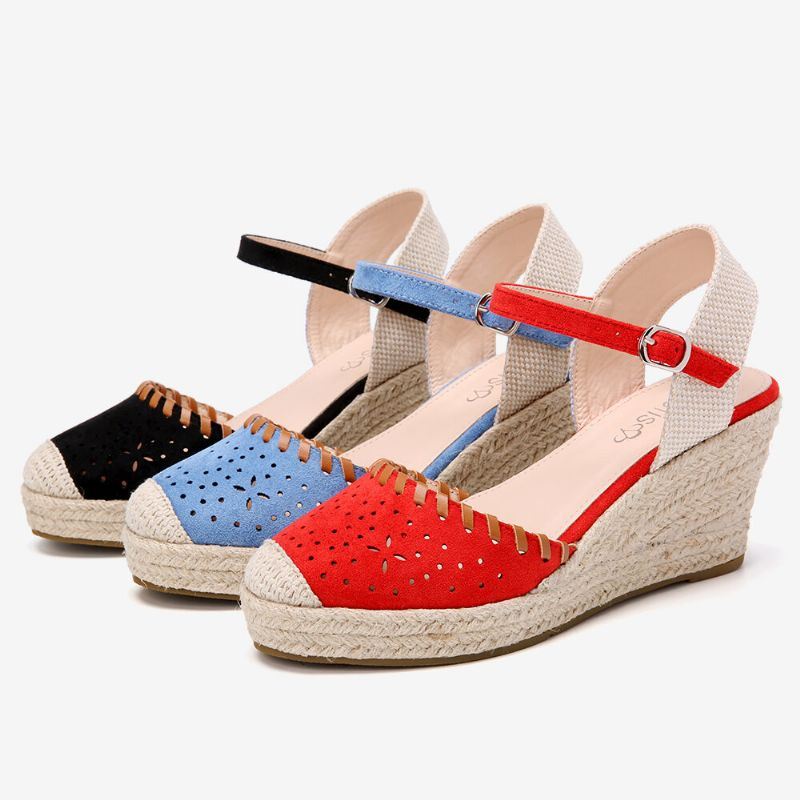 Dames Espadrilles Uitgesneden Enkelband Casual Wedge Sandalen