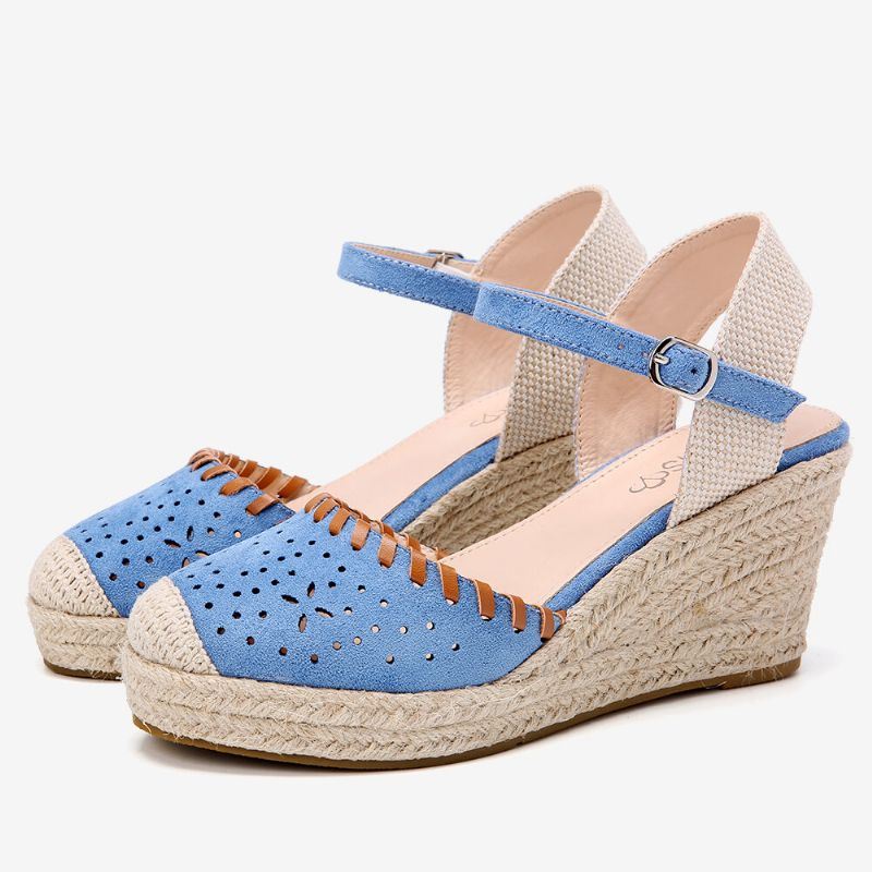 Dames Espadrilles Uitgesneden Enkelband Casual Wedge Sandalen