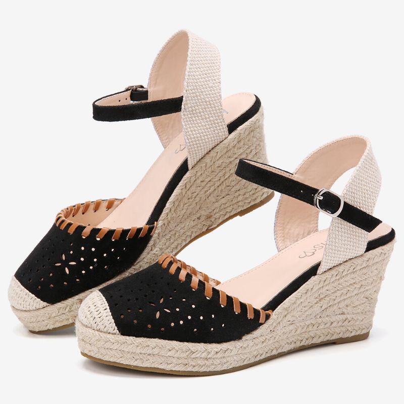 Dames Espadrilles Uitgesneden Enkelband Casual Wedge Sandalen