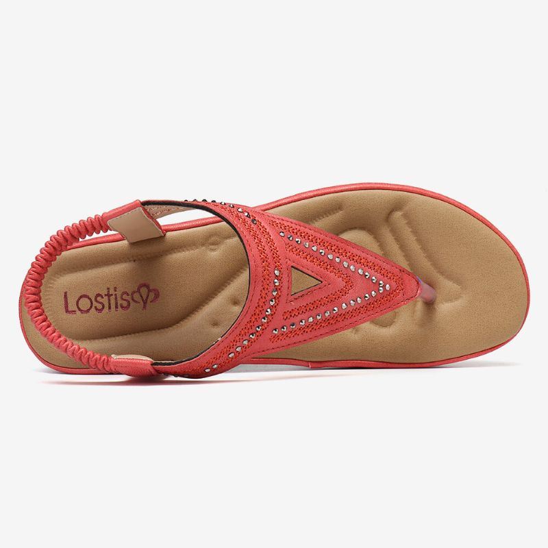 Dames Flip Flop Strass Elastische Band Slip Op Zomer Comfortabele Casual Platte Sandalen