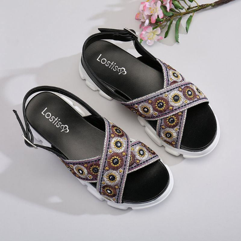 Dames Geborduurde Casual Slingback Sport Sandalen