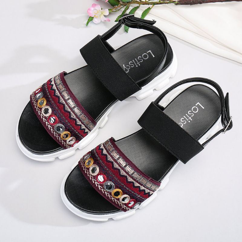 Dames Geborduurde Non-slip Gesp Casual Platform Sandalen