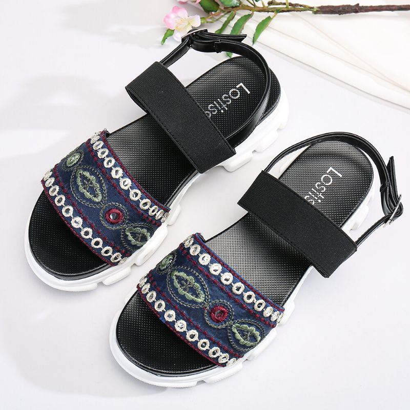 Dames Geborduurde Non-slip Gesp Casual Platform Sandalen