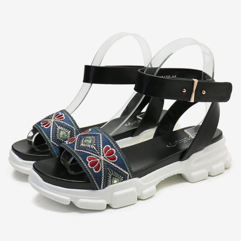 Dames Geborduurde Sport Platform Sandalen