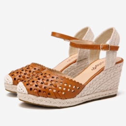 Dames Geweven Holle Espadrilles Wedge Sandalen