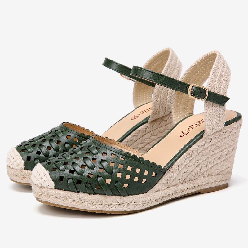 Dames Geweven Holle Espadrilles Wedge Sandalen