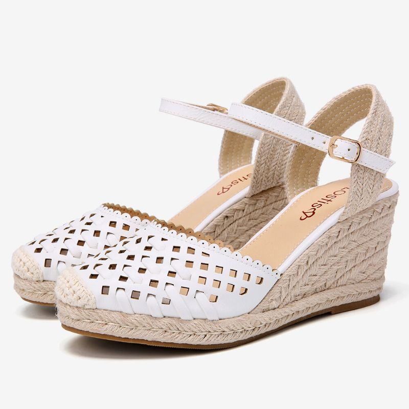 Dames Geweven Holle Espadrilles Wedge Sandalen