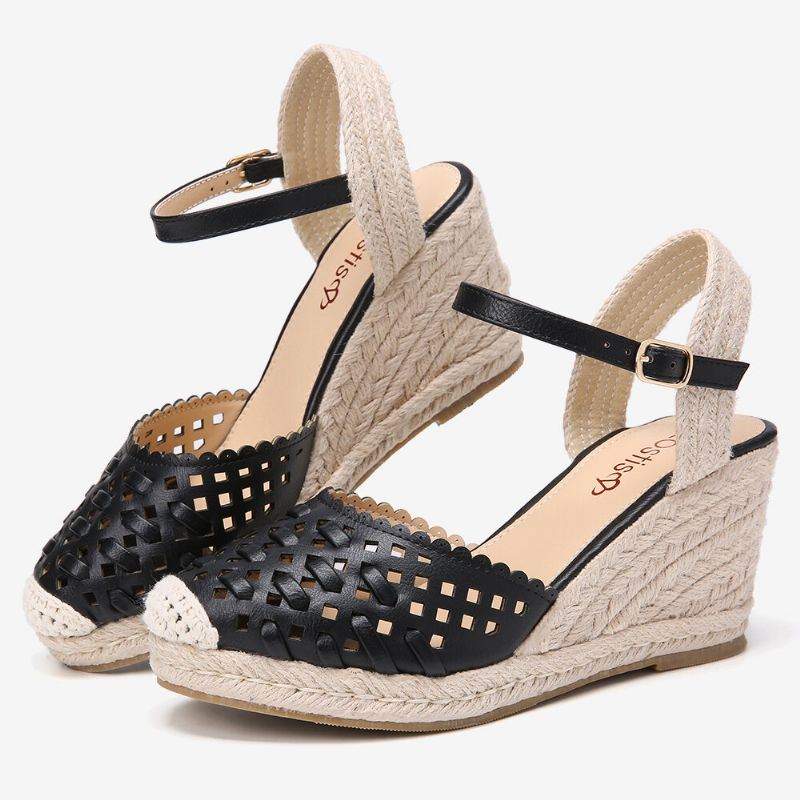 Dames Geweven Holle Espadrilles Wedge Sandalen