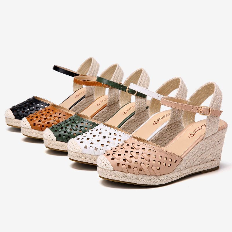 Dames Geweven Holle Espadrilles Wedge Sandalen