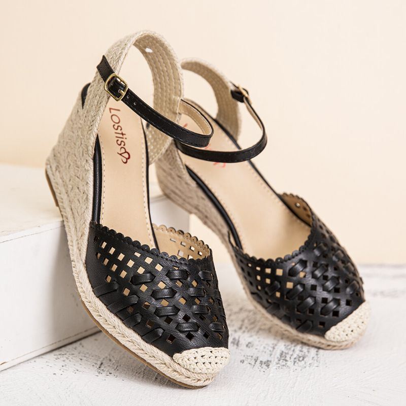 Dames Geweven Holle Espadrilles Wedge Sandalen