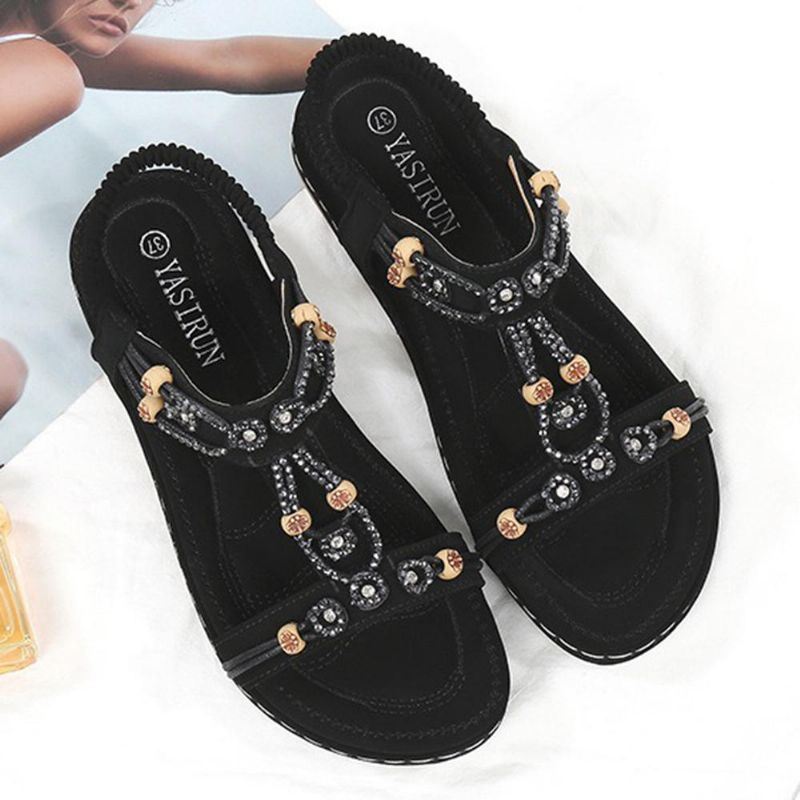 Dames Grote Maat Boheemse Elastische Band Casual Comfortabele Platte Sandalen