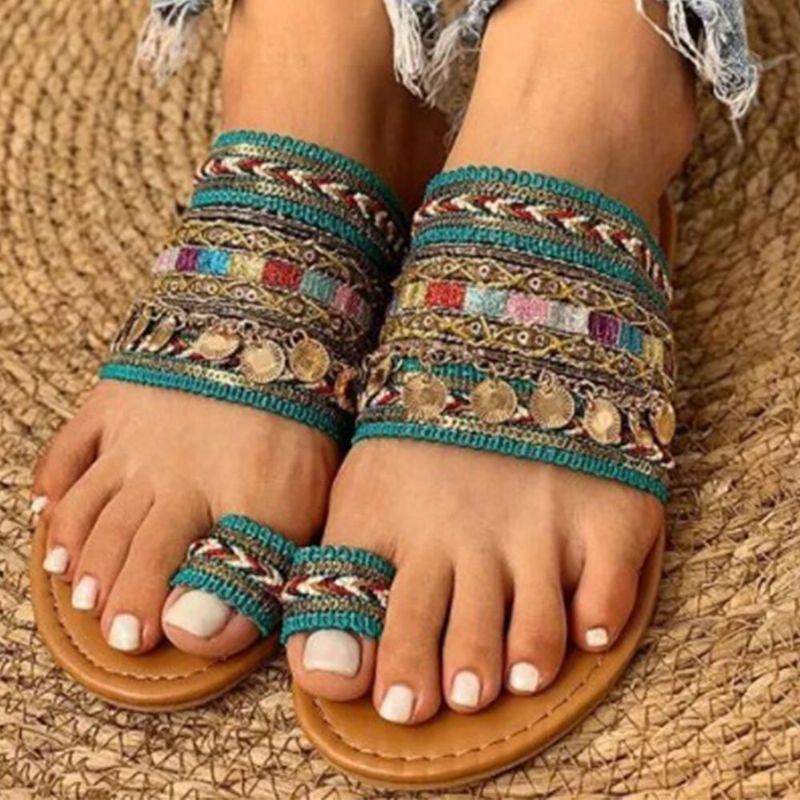 Dames Grote Maat Bohemian Etnische Stijl Strand Teen Ring Casual Sandalen