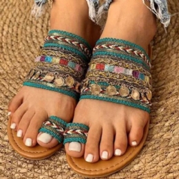 Dames Grote Maat Bohemian Etnische Stijl Strand Teen Ring Casual Sandalen