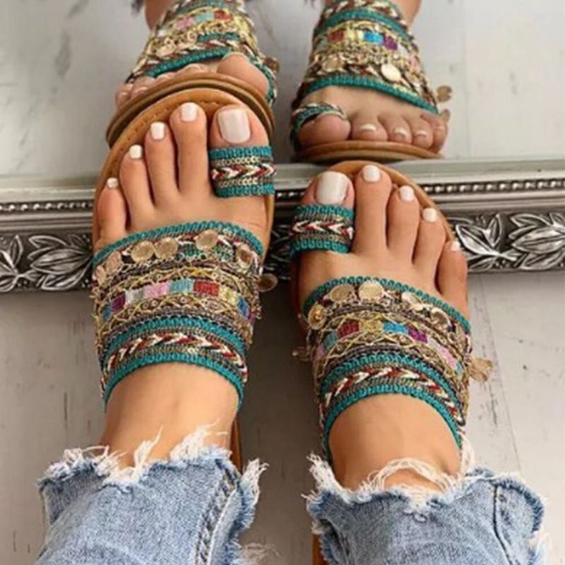 Dames Grote Maat Bohemian Etnische Stijl Strand Teen Ring Casual Sandalen