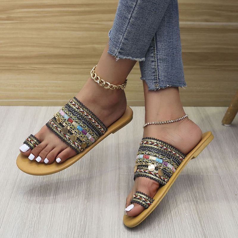 Dames Grote Maat Bohemian Etnische Stijl Strand Teen Ring Casual Sandalen