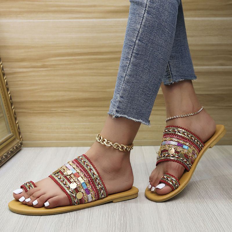 Dames Grote Maat Bohemian Etnische Stijl Strand Teen Ring Casual Sandalen