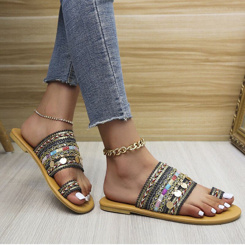 Dames Grote Maat Bohemian Etnische Stijl Strand Teen Ring Casual Sandalen