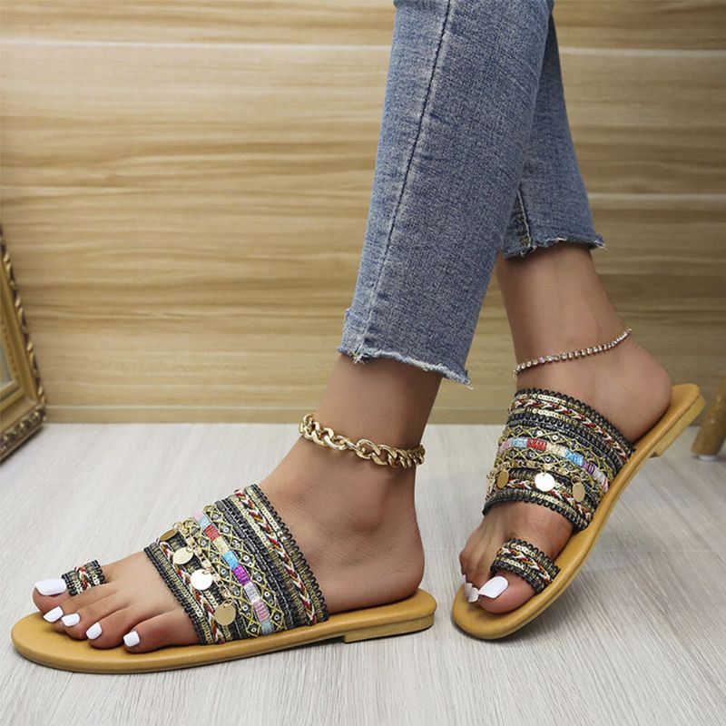 Dames Grote Maat Bohemian Etnische Stijl Strand Teen Ring Casual Sandalen