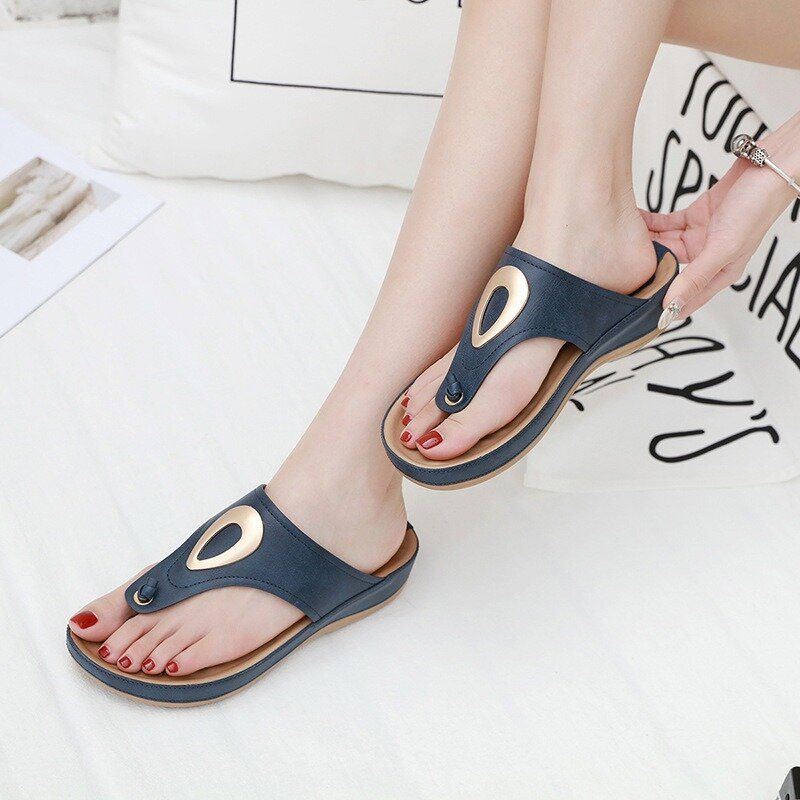 Dames Grote Maat Metalen Clip Toe Filp Flops Strand Casual Sandalen