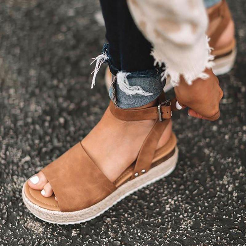 Dames Grote Maat Peep Toe Gesp Casual Platform Wedge Sandalen