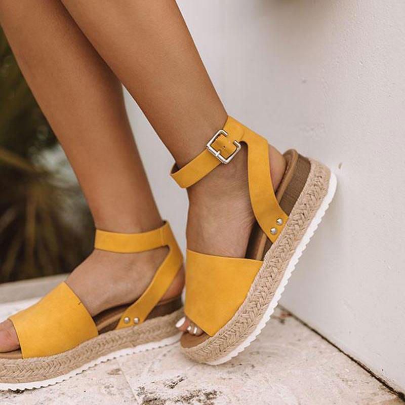 Dames Grote Maat Peep Toe Gesp Casual Platform Wedge Sandalen