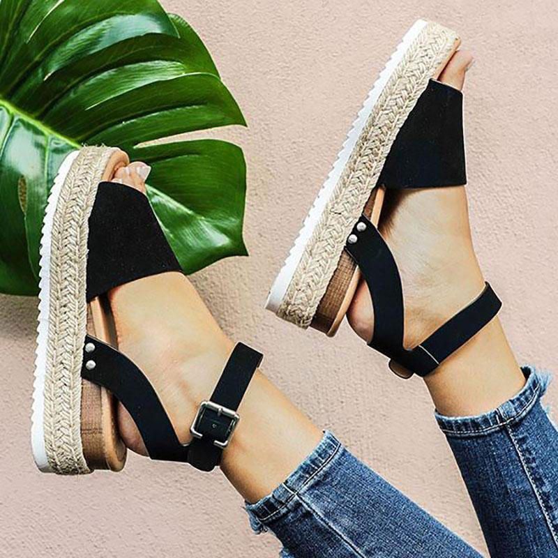 Dames Grote Maat Peep Toe Gesp Casual Platform Wedge Sandalen