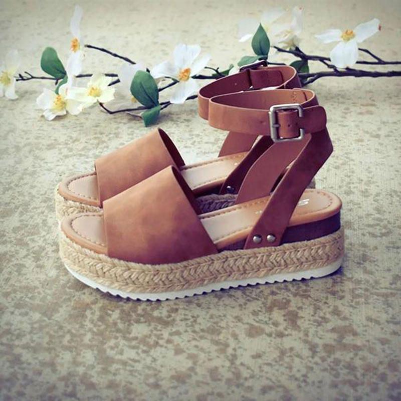 Dames Grote Maat Peep Toe Gesp Casual Platform Wedge Sandalen