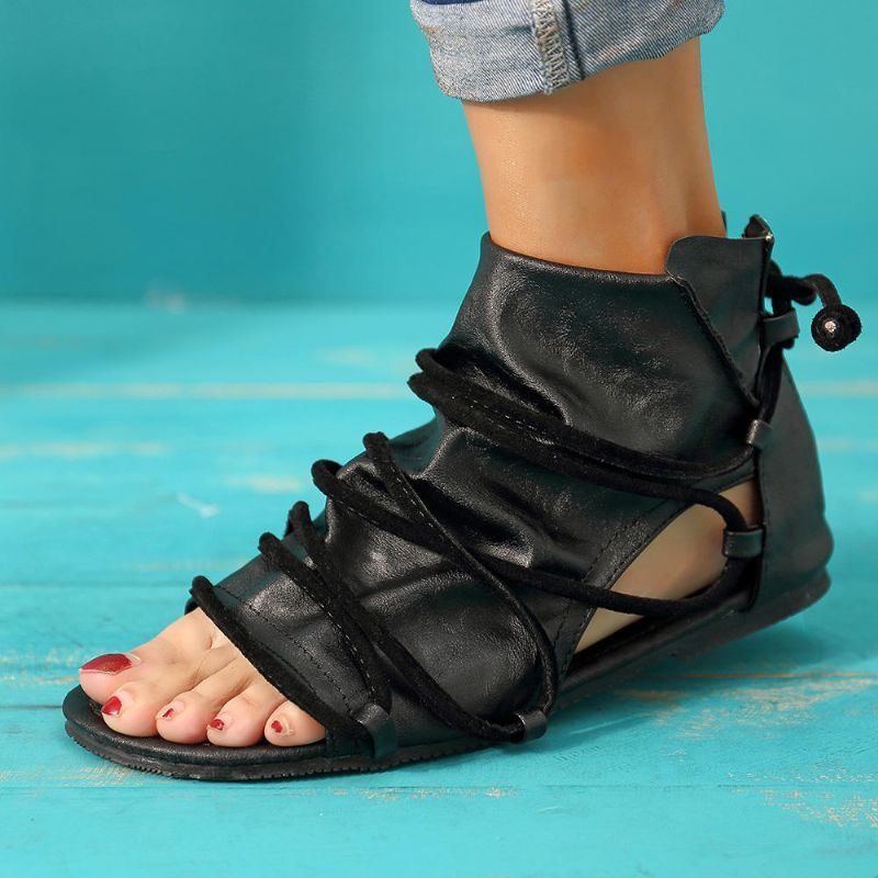 Dames Grote Maat Vintage Open Teen Casual Platte Sandalen Met Rits