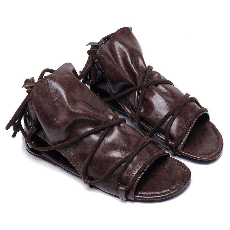 Dames Grote Maat Vintage Open Teen Casual Platte Sandalen Met Rits