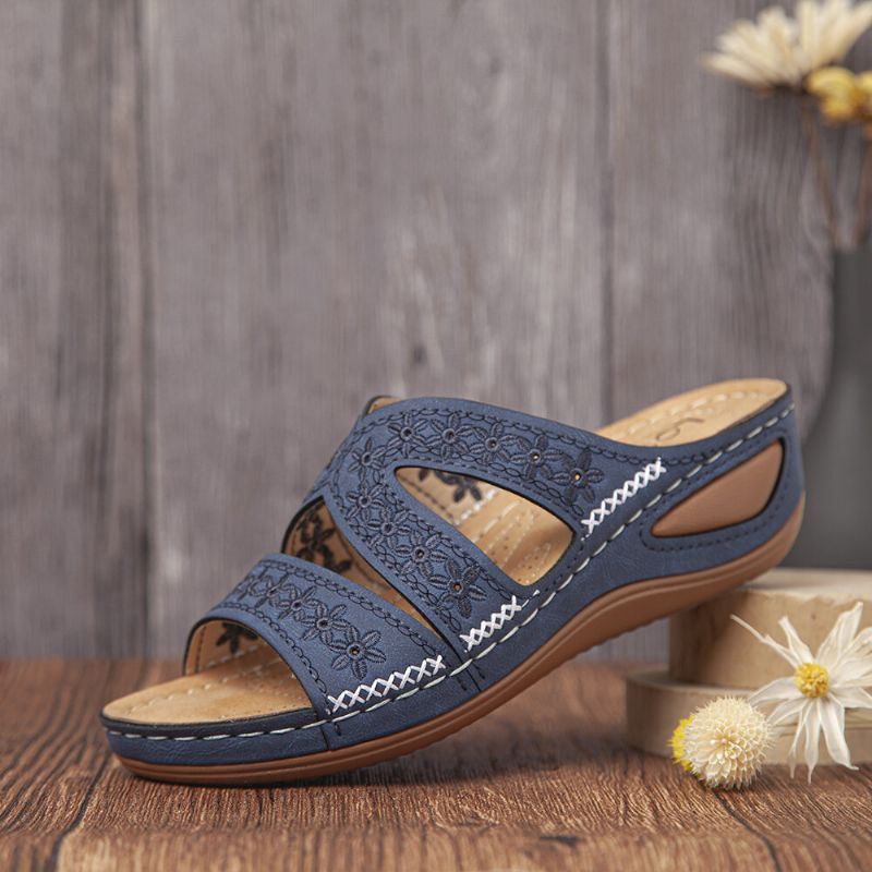 Dames Handgemaakte Stiksels Bloemen Holle Casual Comfortabele Sandalen