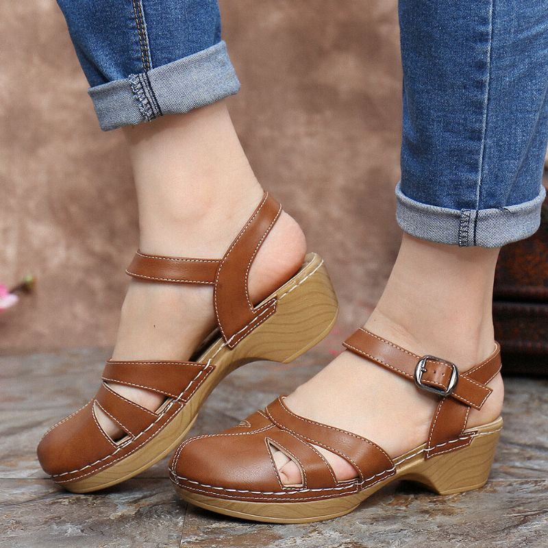 Dames Hollow Closed Toe Effen Kleur Stiksels Klompen Sandalen