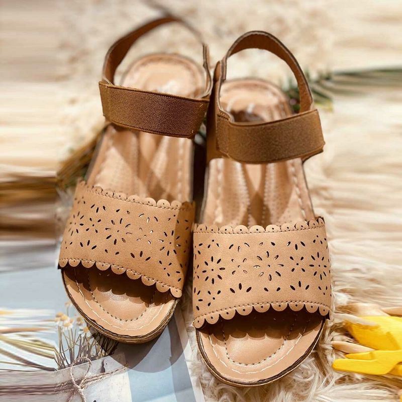 Dames Hollow Out Elastische Band Open Teen Slip Op Zomer Casual Sandalen