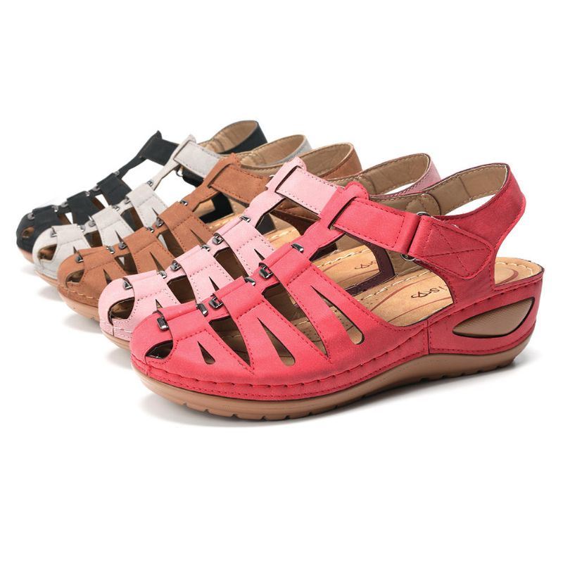 Dames Hollow Splicing Buckle Hook Loop Gladiator Wedge Sandalen