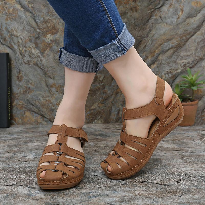 Dames Hollow Splicing Buckle Hook Loop Gladiator Wedge Sandalen