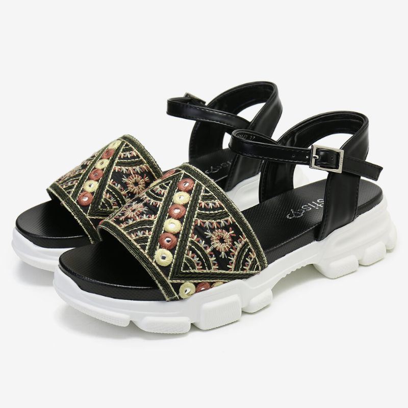 Dames Kleurrijke Geborduurde Gesp Platform Sport Sandalen