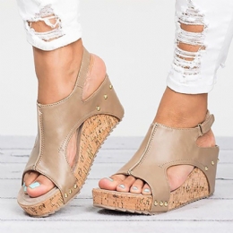 Dames Klinknagel Open Teen Slingback Haak Loop Casual Zomer Platform Wedge Sandalen