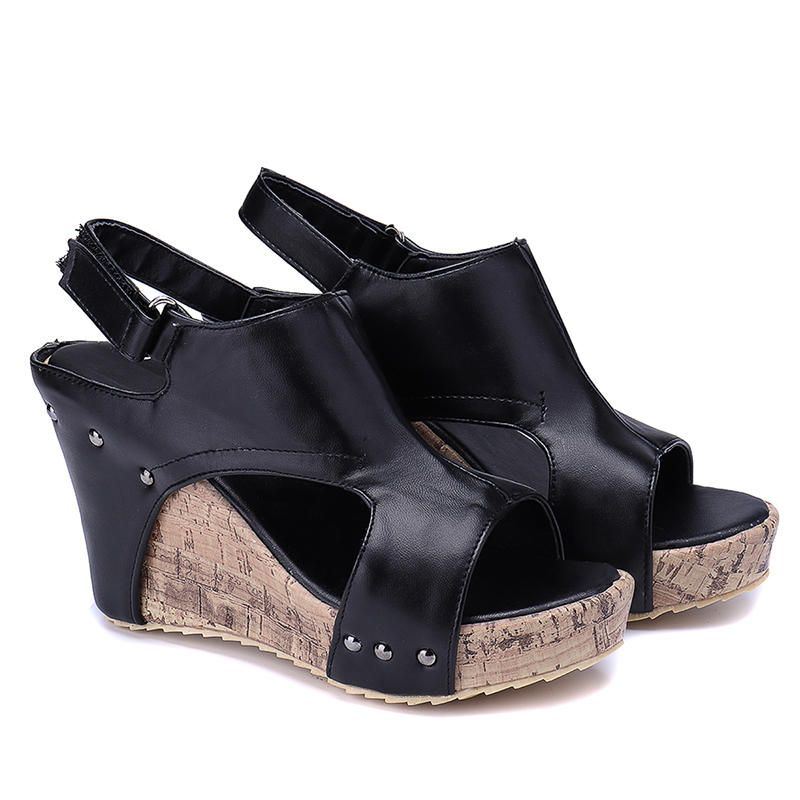 Dames Klinknagel Open Teen Slingback Haak Loop Casual Zomer Platform Wedge Sandalen