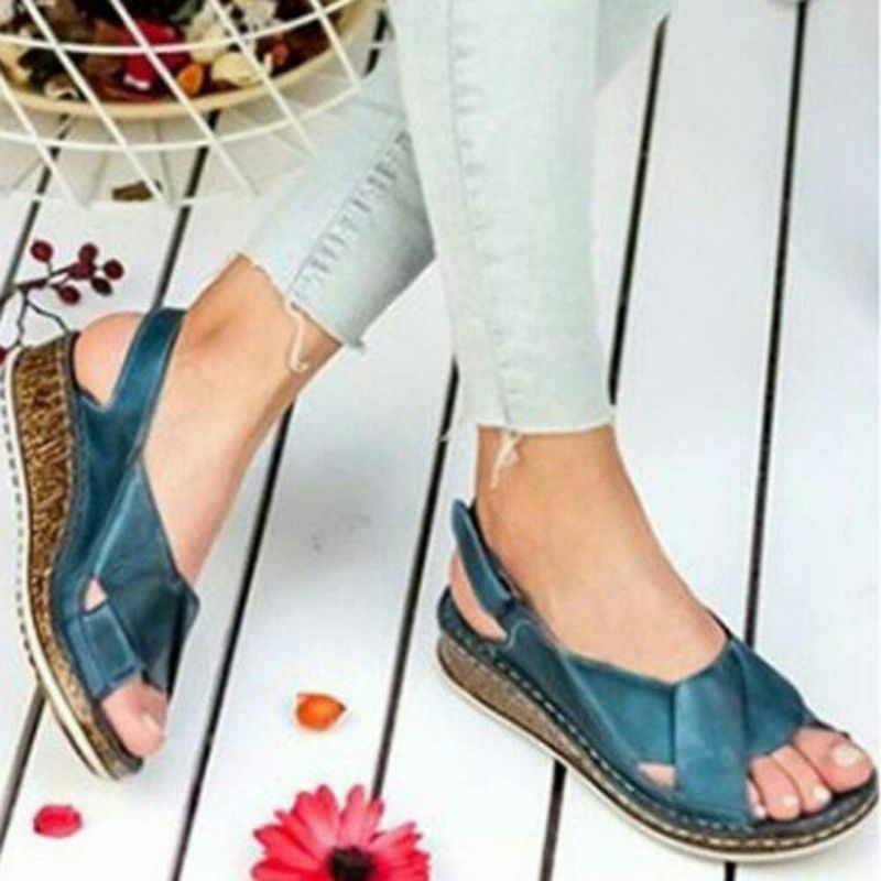 Dames Klittenband Open Teen Slingback Casual Zomer Wedge Sandalen